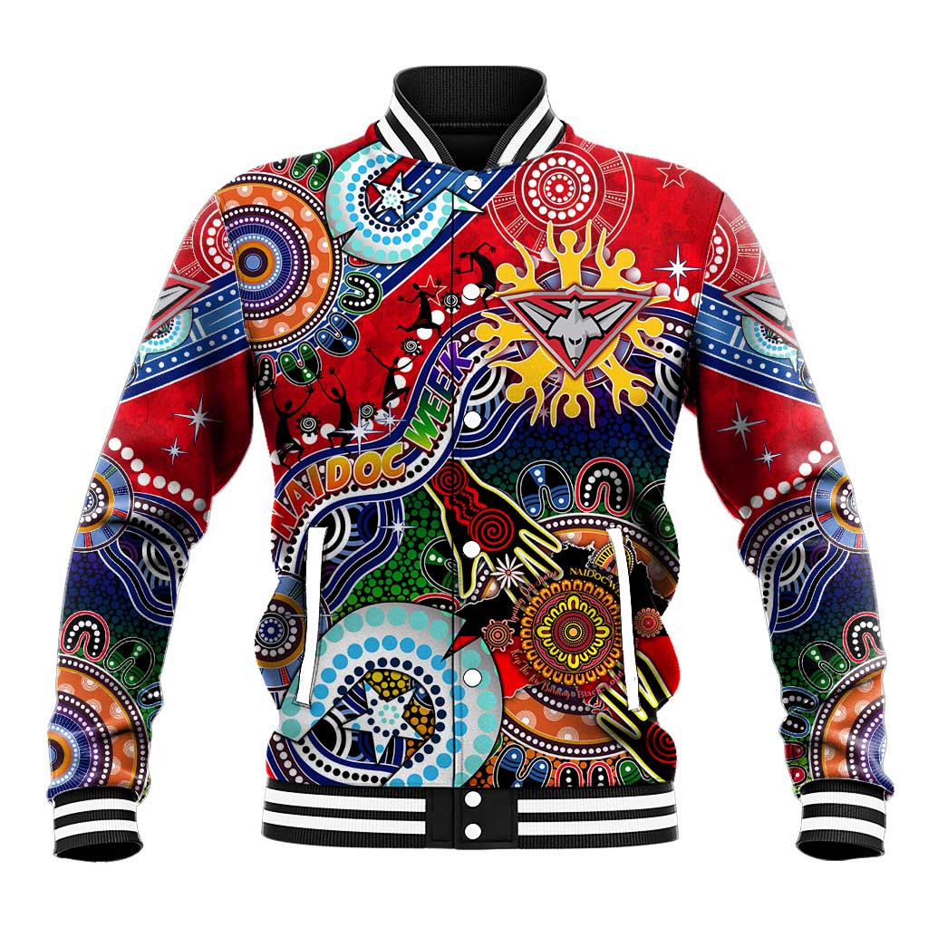 Custom NAIDOC Week 2024 Essendon Bombers Baseball Jacket Australia Aboriginal Dot Painting