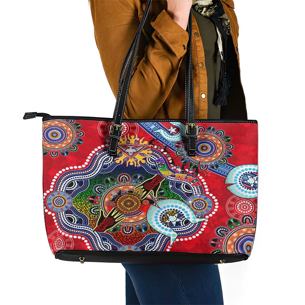 Custom NAIDOC Week 2024 Essendon Bombers Leather Tote Bag Australia Aboriginal Dot Painting