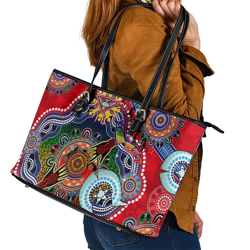 Custom NAIDOC Week 2024 Essendon Bombers Leather Tote Bag Australia Aboriginal Dot Painting