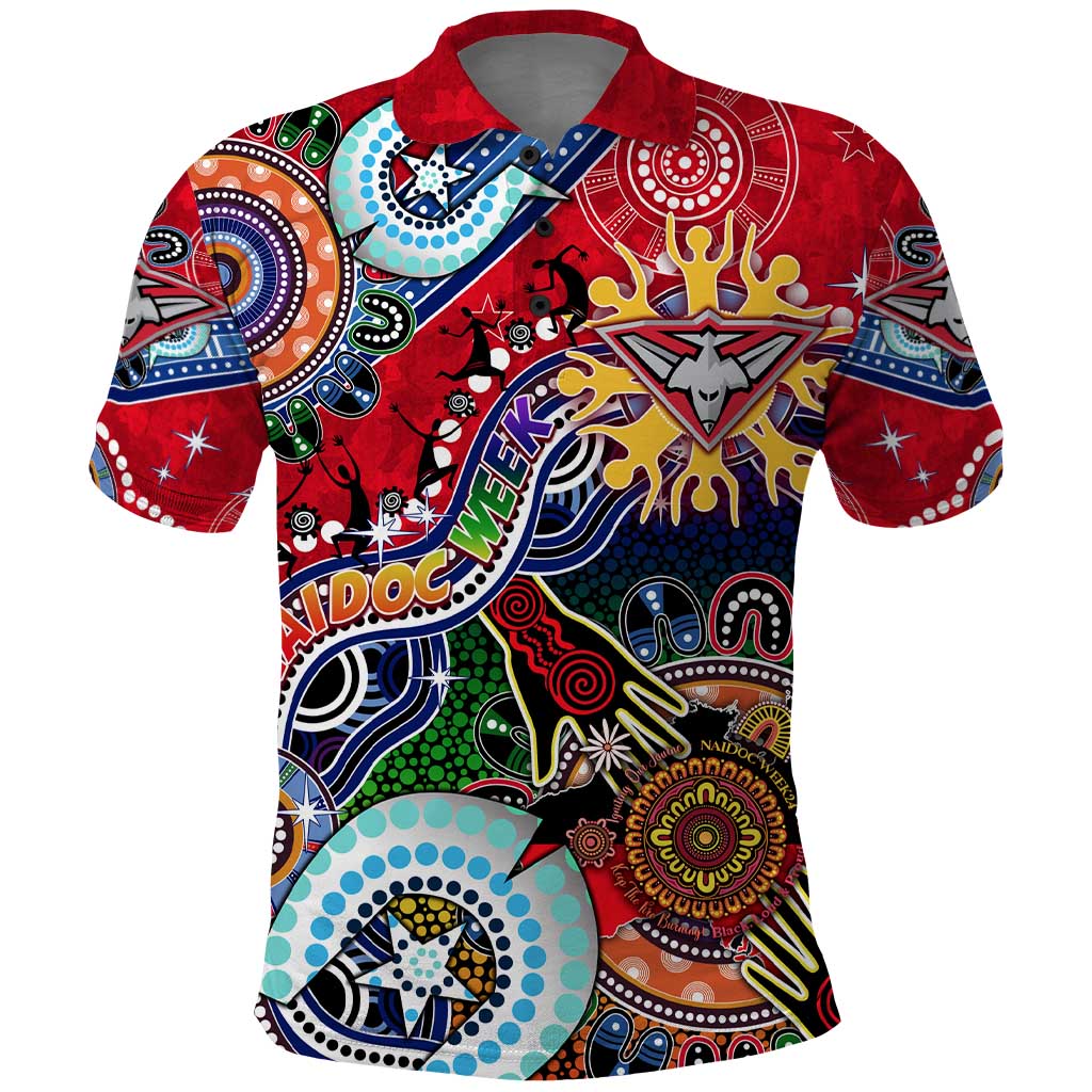 Custom NAIDOC Week 2024 Essendon Bombers Polo Shirt Australia Aboriginal Dot Painting