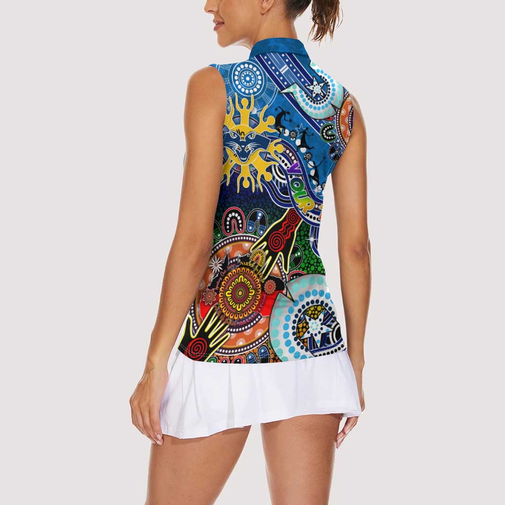 Custom NAIDOC Week 2024 Geelong Cats Women Sleeveless Polo Shirt Australia Aboriginal Dot Painting