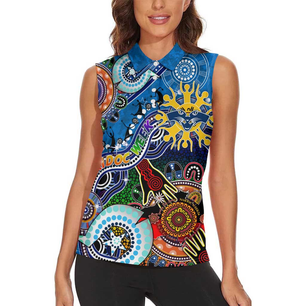 Custom NAIDOC Week 2024 Geelong Cats Women Sleeveless Polo Shirt Australia Aboriginal Dot Painting