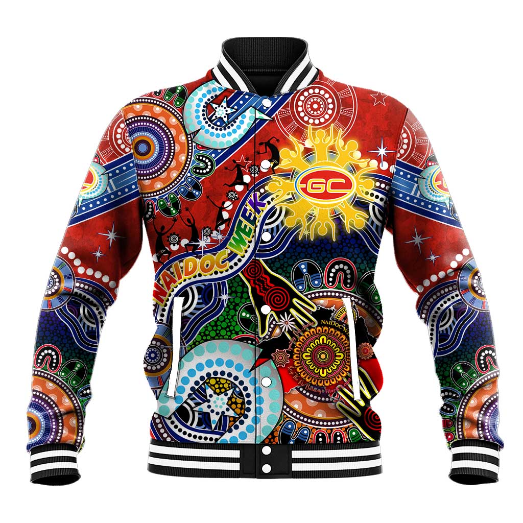 Custom NAIDOC Week 2024 Gold Coast Suns Baseball Jacket Australia Aboriginal Dot Painting