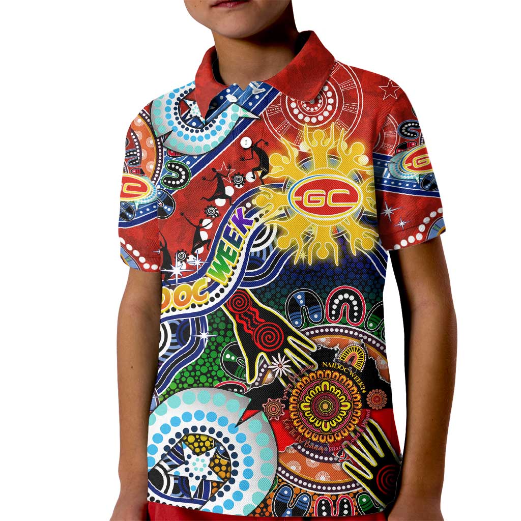 Custom NAIDOC Week 2024 Gold Coast Suns Kid Polo Shirt Australia Aboriginal Dot Painting