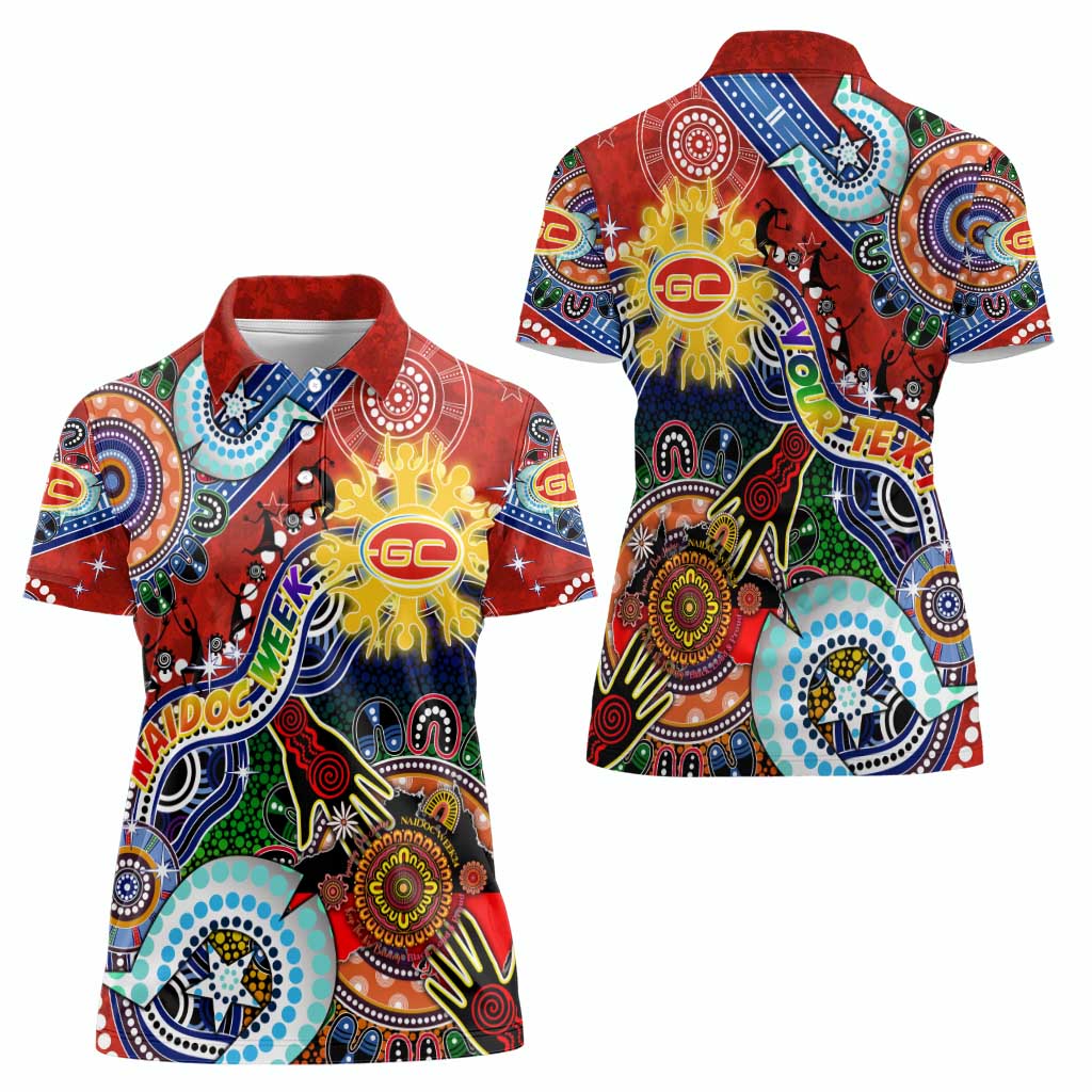 Custom NAIDOC Week 2024 Gold Coast Suns Women Polo Shirt Australia Aboriginal Dot Painting