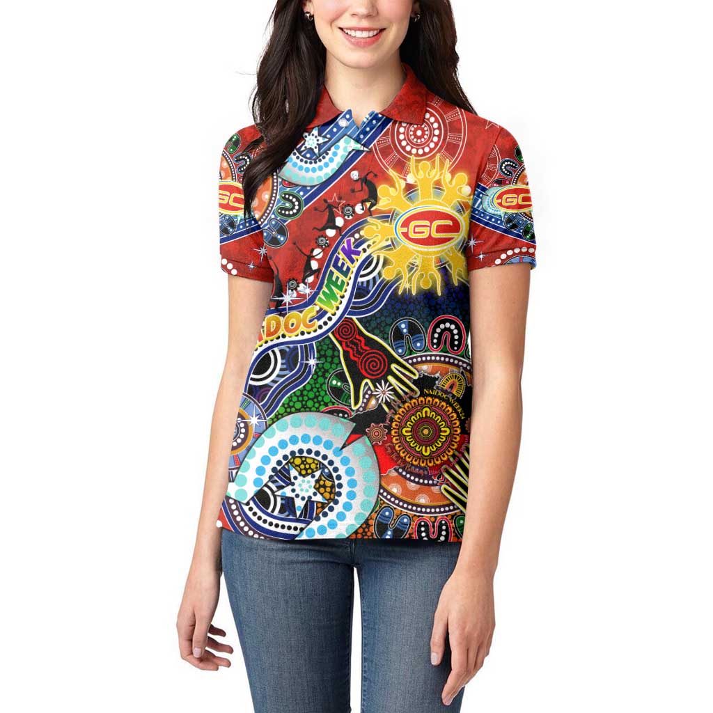 Custom NAIDOC Week 2024 Gold Coast Suns Women Polo Shirt Australia Aboriginal Dot Painting