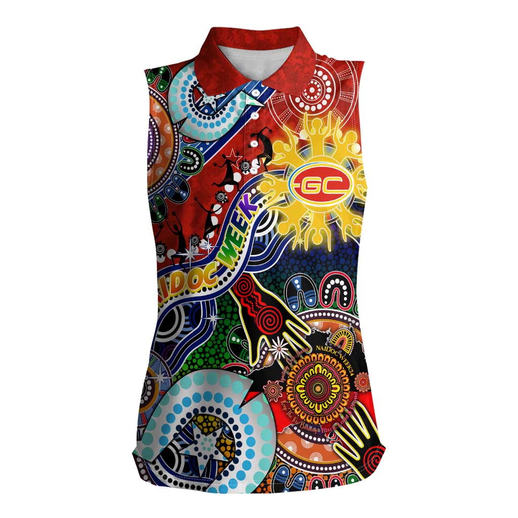 Custom NAIDOC Week 2024 Gold Coast Suns Women Sleeveless Polo Shirt Australia Aboriginal Dot Painting