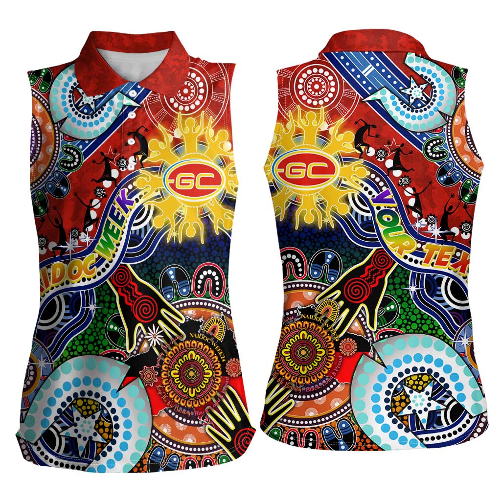 Custom NAIDOC Week 2024 Gold Coast Suns Women Sleeveless Polo Shirt Australia Aboriginal Dot Painting