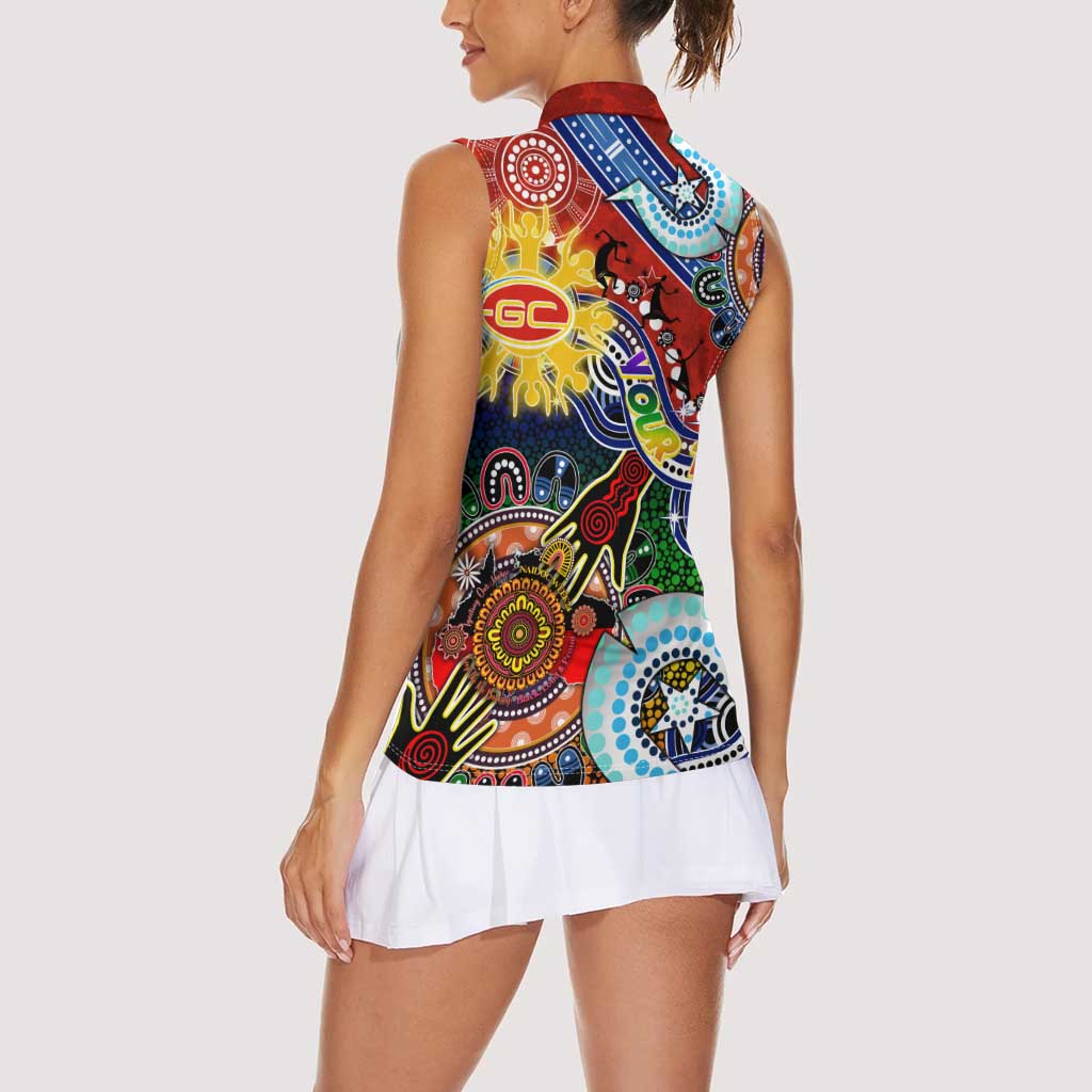 Custom NAIDOC Week 2024 Gold Coast Suns Women Sleeveless Polo Shirt Australia Aboriginal Dot Painting