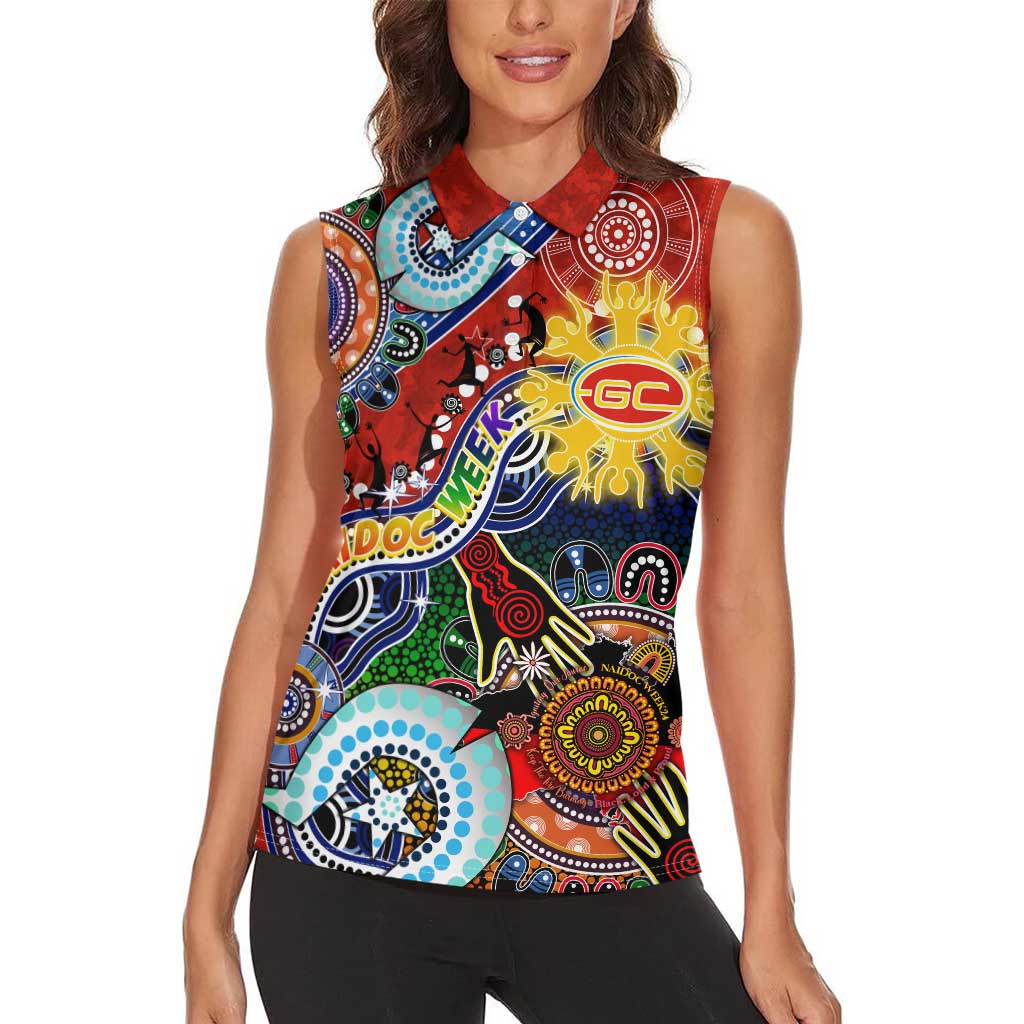 Custom NAIDOC Week 2024 Gold Coast Suns Women Sleeveless Polo Shirt Australia Aboriginal Dot Painting