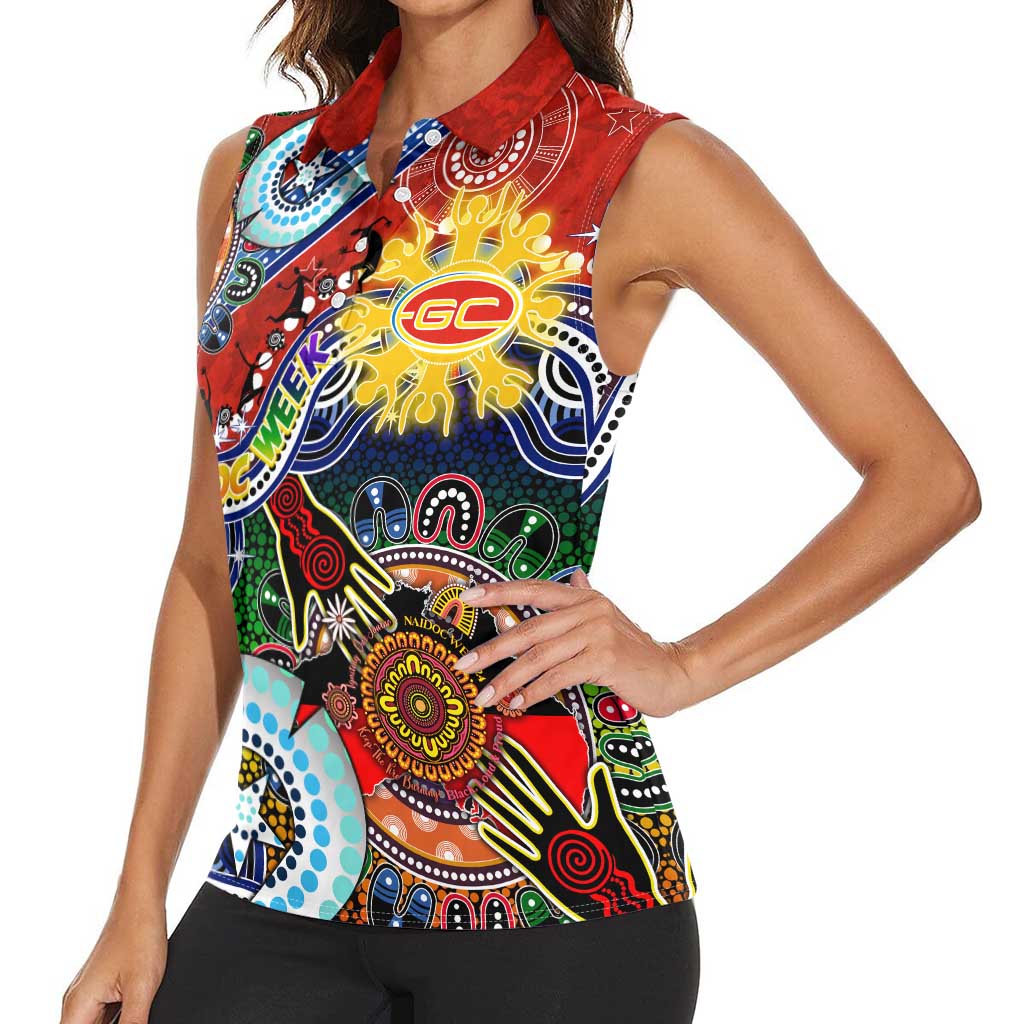 Custom NAIDOC Week 2024 Gold Coast Suns Women Sleeveless Polo Shirt Australia Aboriginal Dot Painting