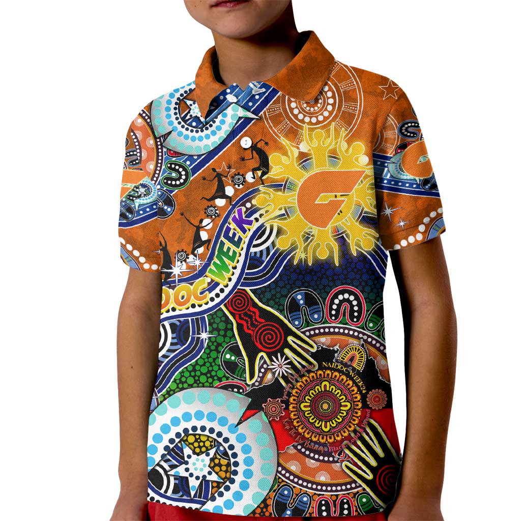 Custom NAIDOC Week 2024 GWS Giants Kid Polo Shirt Australia Aboriginal Dot Painting