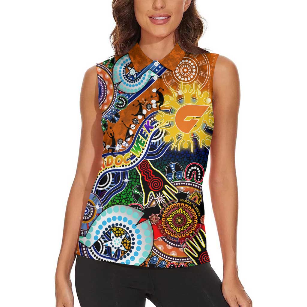 Custom NAIDOC Week 2024 GWS Giants Women Sleeveless Polo Shirt Australia Aboriginal Dot Painting