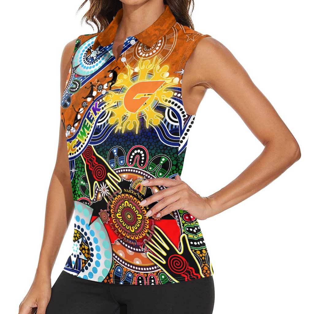 Custom NAIDOC Week 2024 GWS Giants Women Sleeveless Polo Shirt Australia Aboriginal Dot Painting