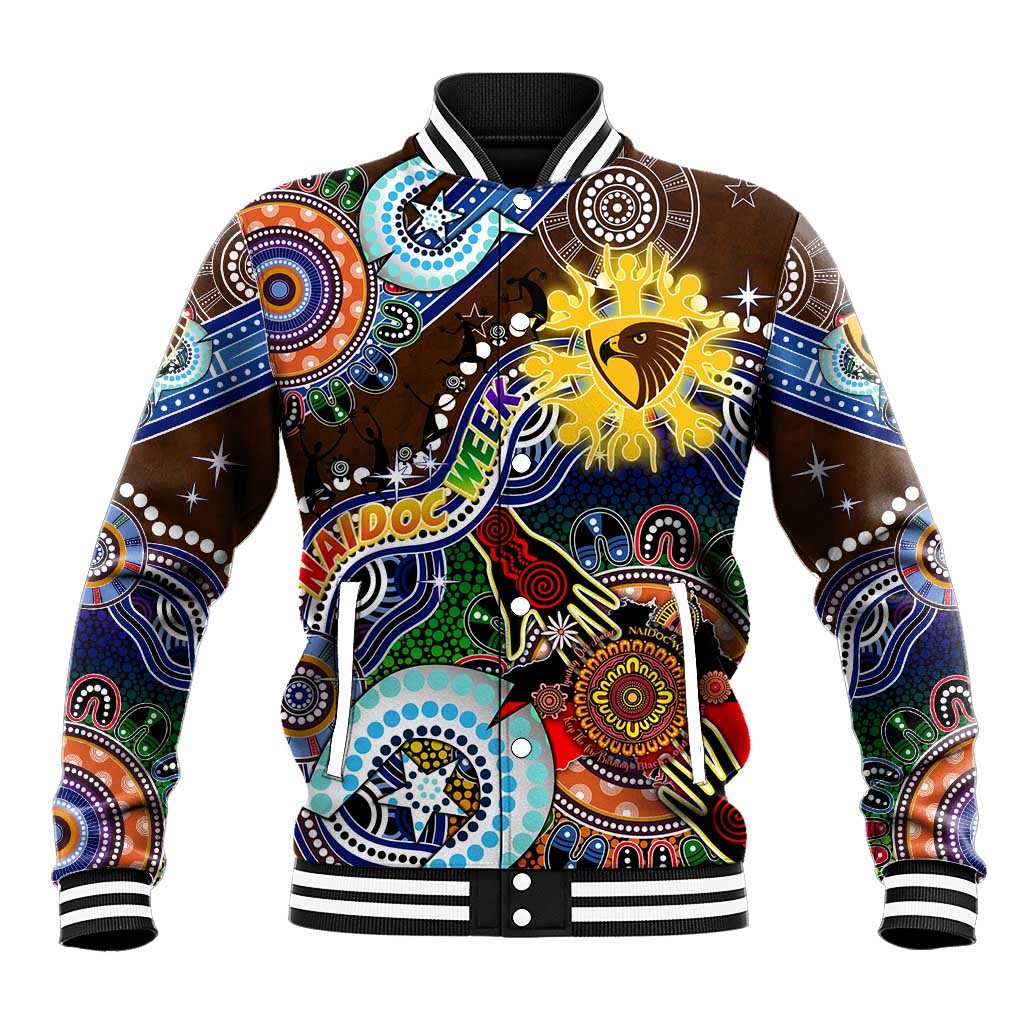 Custom NAIDOC Week 2024 Hawthorn Hawks Baseball Jacket Australia Aboriginal Dot Painting