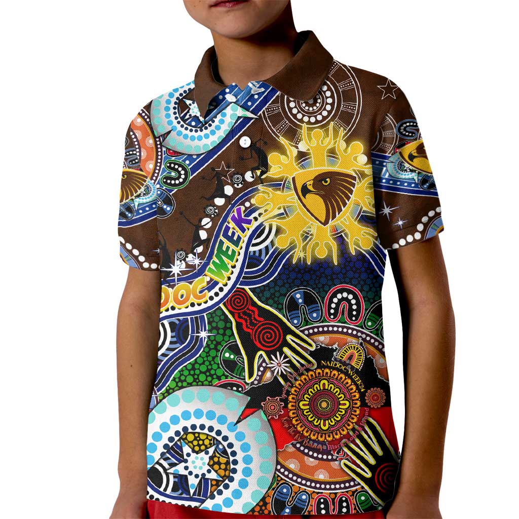 Custom NAIDOC Week 2024 Hawthorn Hawks Kid Polo Shirt Australia Aboriginal Dot Painting