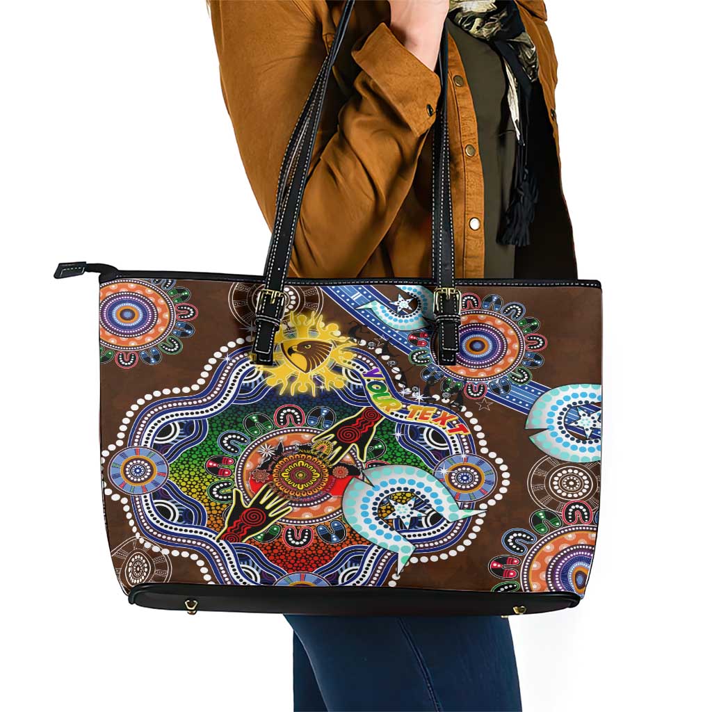 Custom NAIDOC Week 2024 Hawthorn Hawks Leather Tote Bag Australia Aboriginal Dot Painting