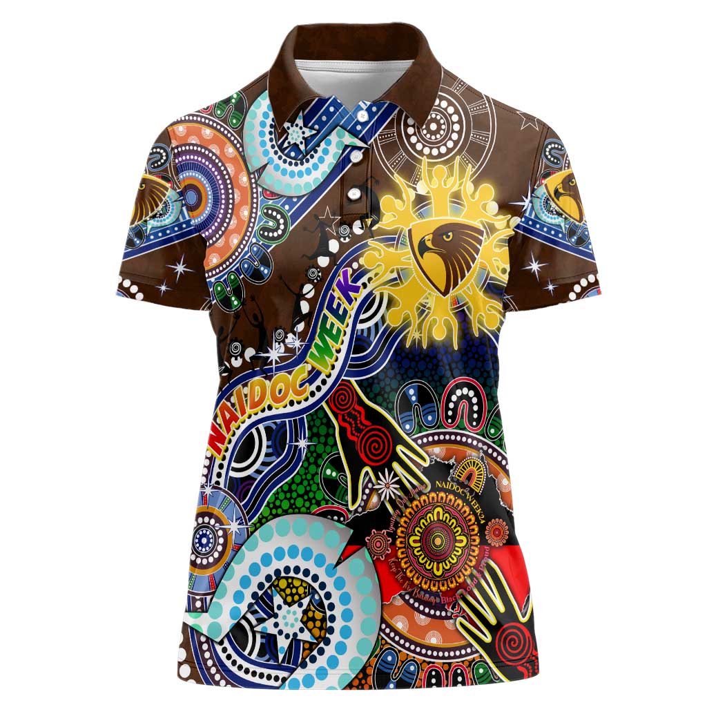 Custom NAIDOC Week 2024 Hawthorn Hawks Women Polo Shirt Australia Aboriginal Dot Painting