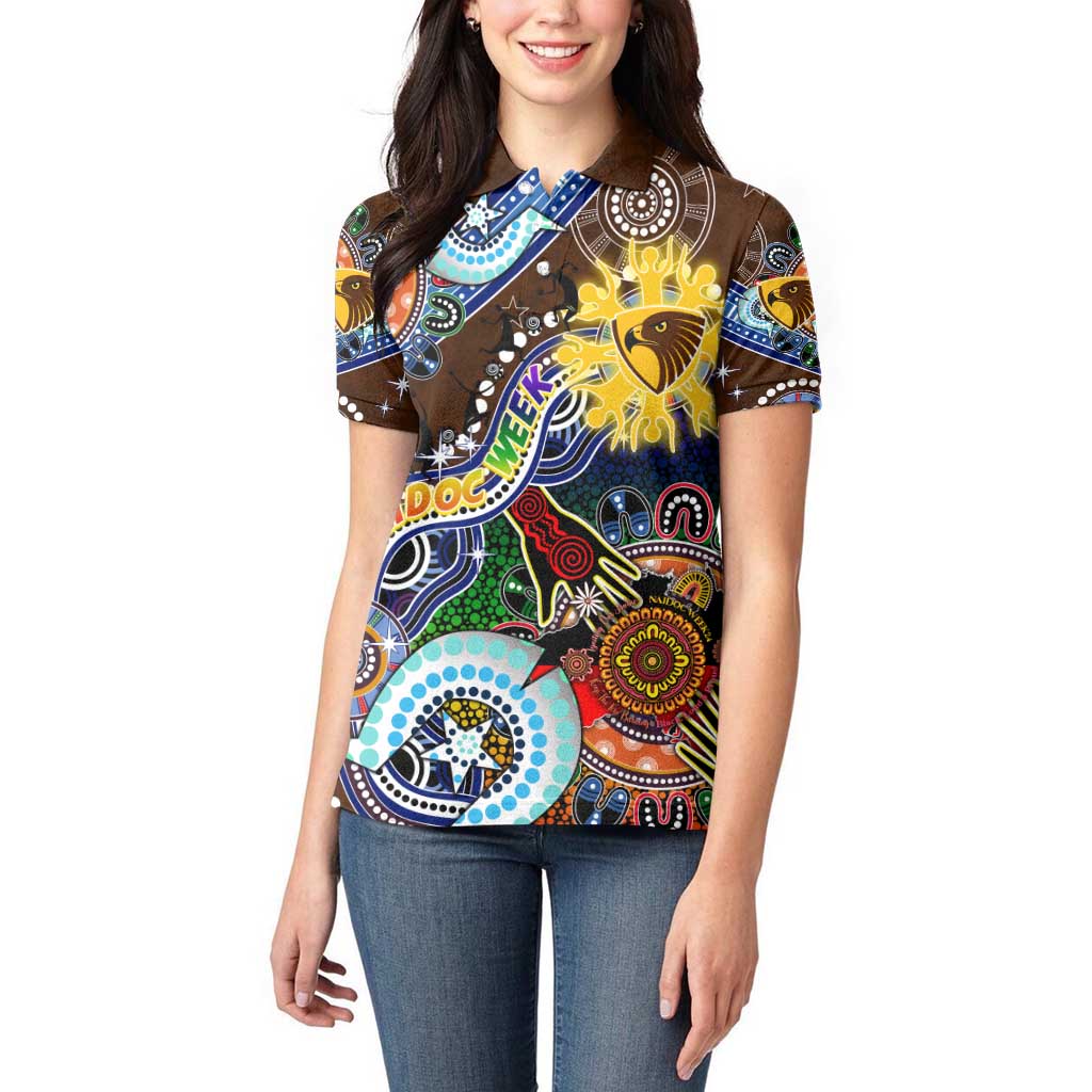 Custom NAIDOC Week 2024 Hawthorn Hawks Women Polo Shirt Australia Aboriginal Dot Painting