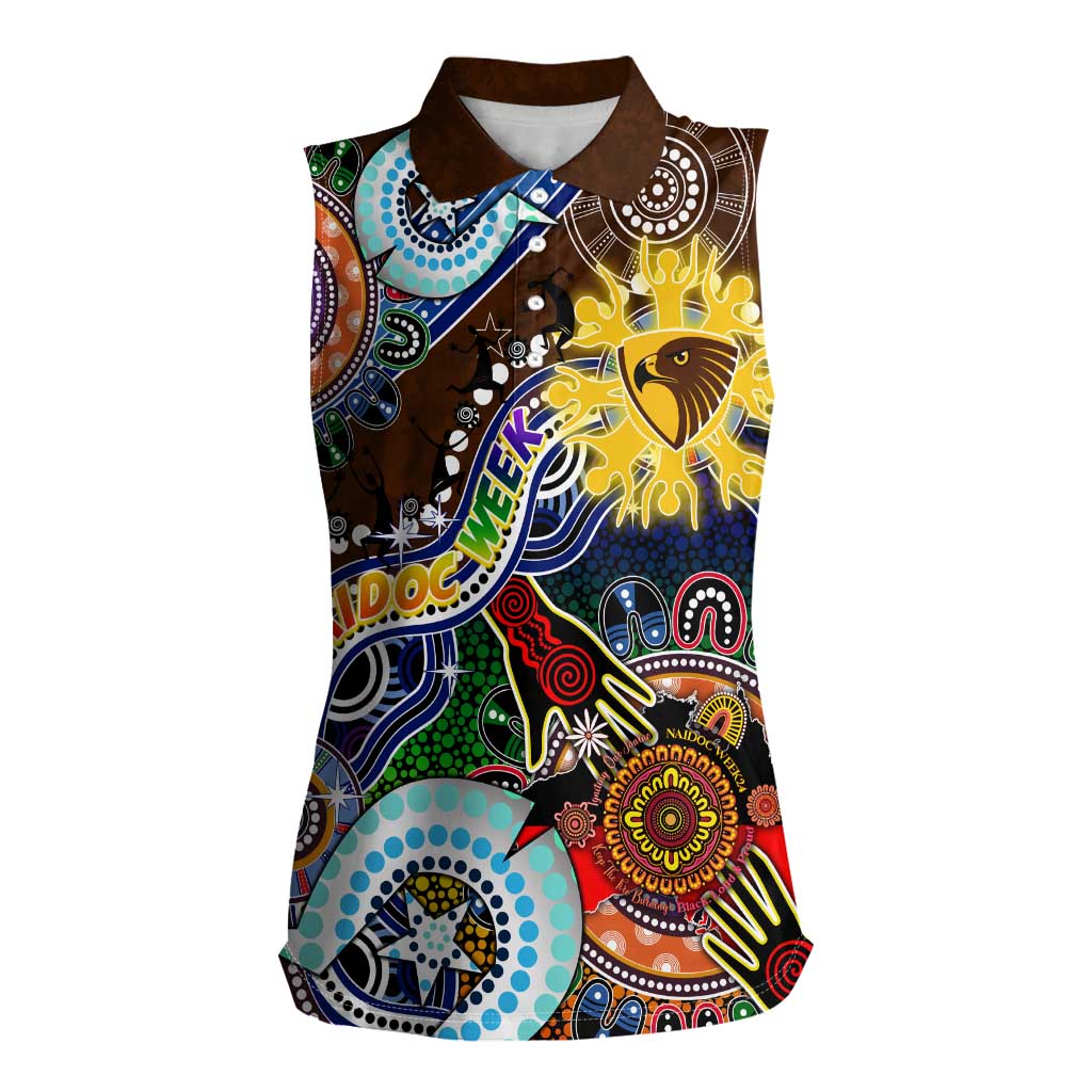 Custom NAIDOC Week 2024 Hawthorn Hawks Women Sleeveless Polo Shirt Australia Aboriginal Dot Painting