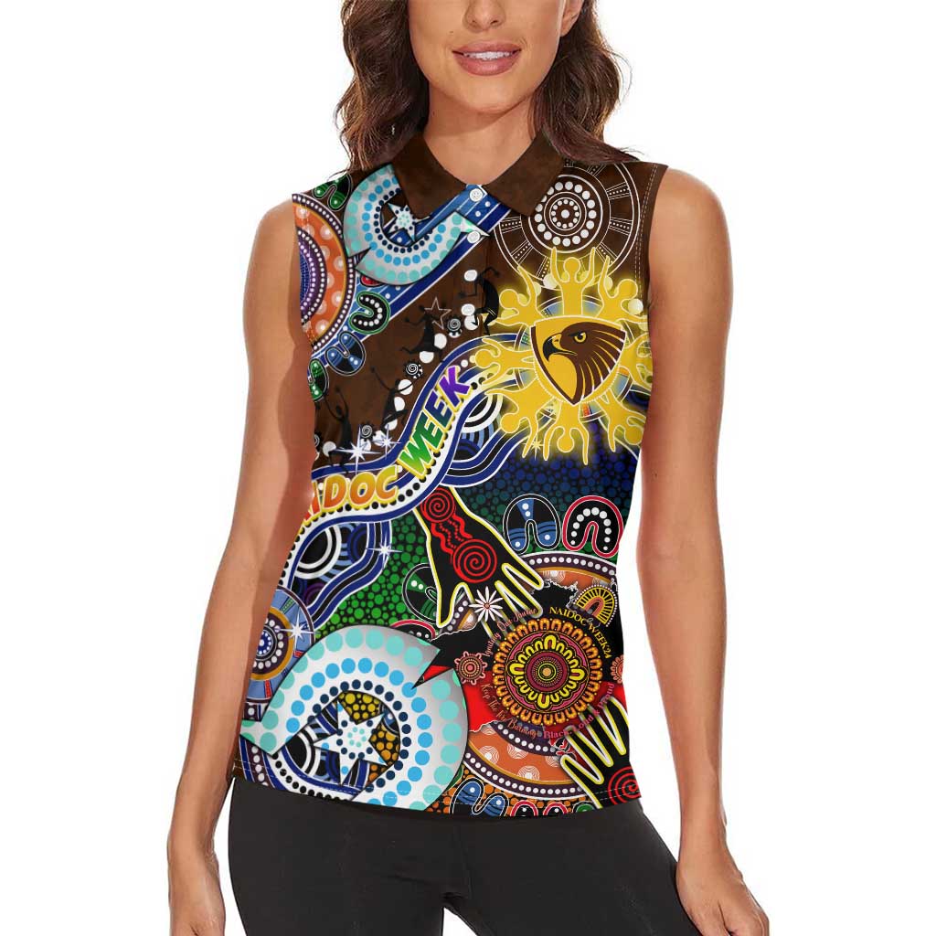 Custom NAIDOC Week 2024 Hawthorn Hawks Women Sleeveless Polo Shirt Australia Aboriginal Dot Painting