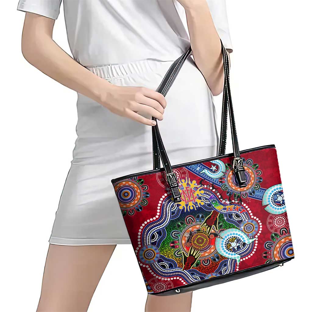 Custom NAIDOC Week 2024 Melbourne Demons Leather Tote Bag Australia Aboriginal Dot Painting