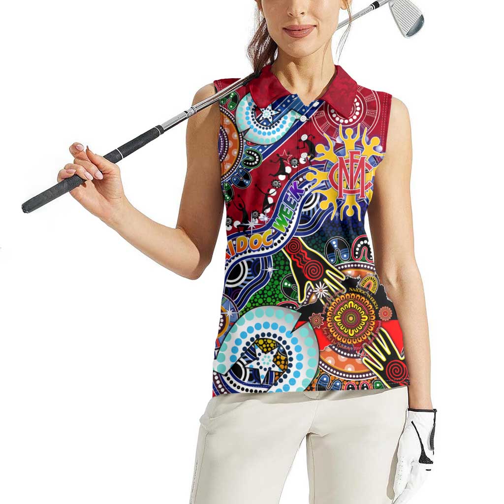 Custom NAIDOC Week 2024 Melbourne Demons Women Sleeveless Polo Shirt Australia Aboriginal Dot Painting