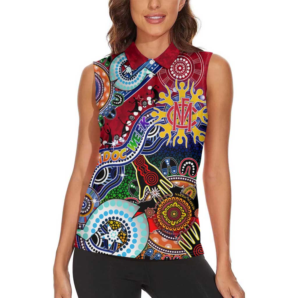 Custom NAIDOC Week 2024 Melbourne Demons Women Sleeveless Polo Shirt Australia Aboriginal Dot Painting