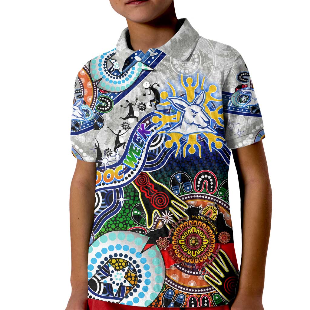 Custom NAIDOC Week 2024 North Melbourne Kangaroos Kid Polo Shirt Australia Aboriginal Dot Painting