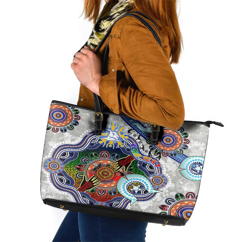 Custom NAIDOC Week 2024 North Melbourne Kangaroos Leather Tote Bag Australia Aboriginal Dot Painting