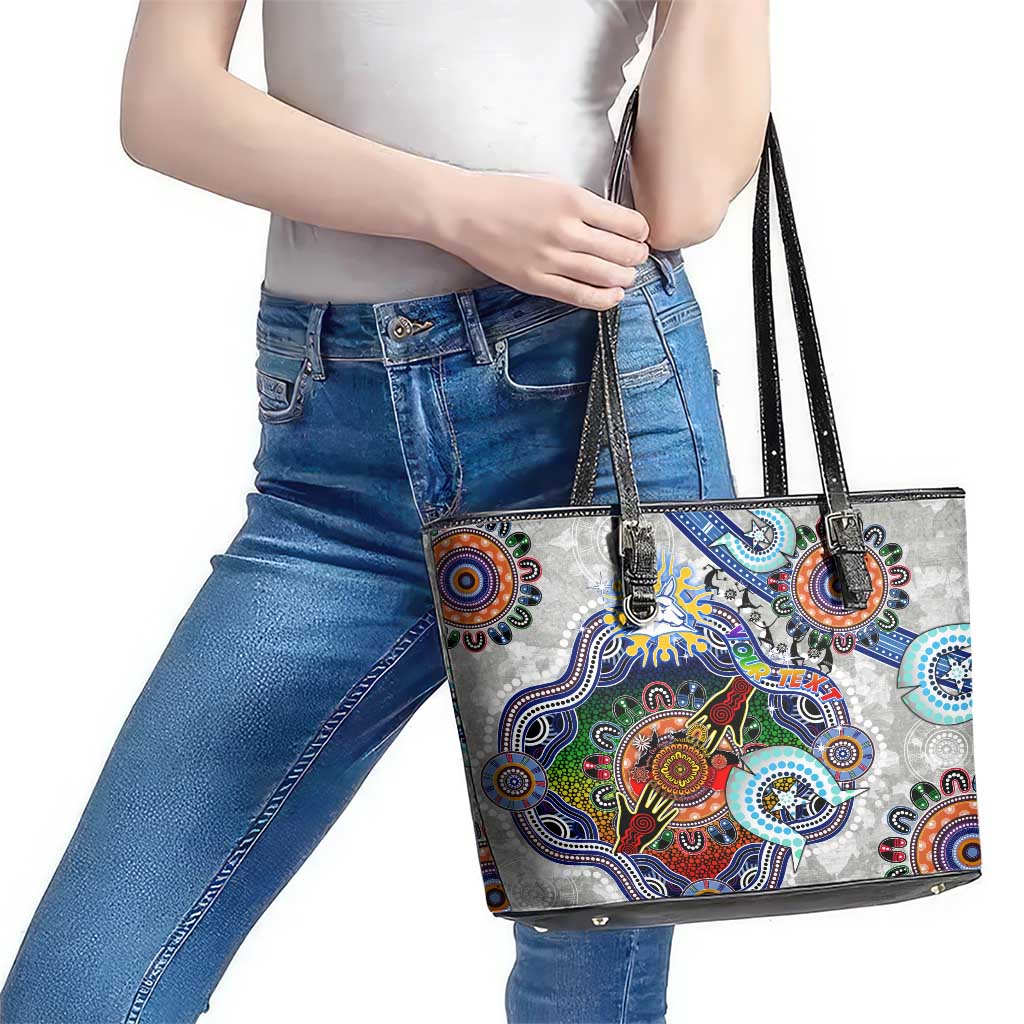 Custom NAIDOC Week 2024 North Melbourne Kangaroos Leather Tote Bag Australia Aboriginal Dot Painting