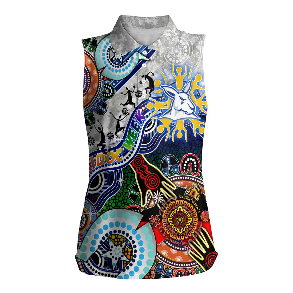 Custom NAIDOC Week 2024 North Melbourne Kangaroos Women Sleeveless Polo Shirt Australia Aboriginal Dot Painting