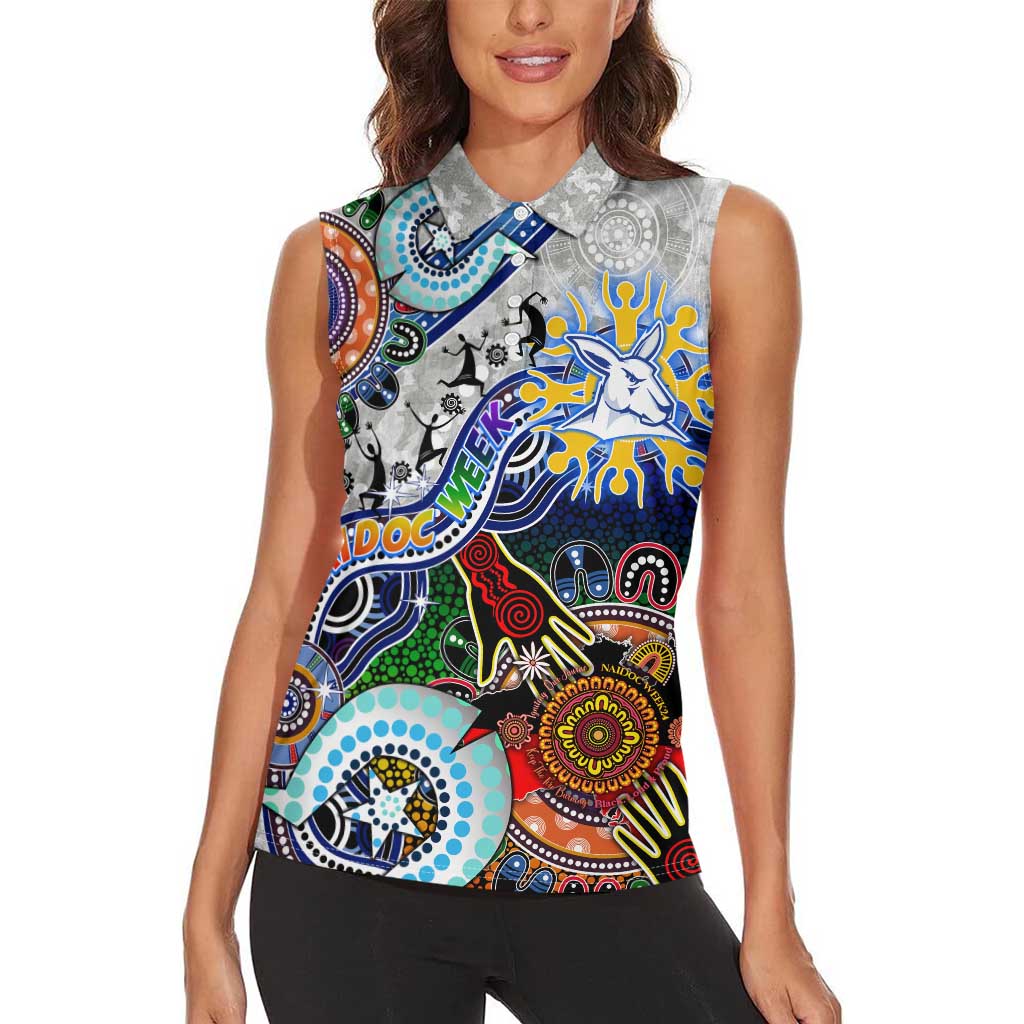 Custom NAIDOC Week 2024 North Melbourne Kangaroos Women Sleeveless Polo Shirt Australia Aboriginal Dot Painting