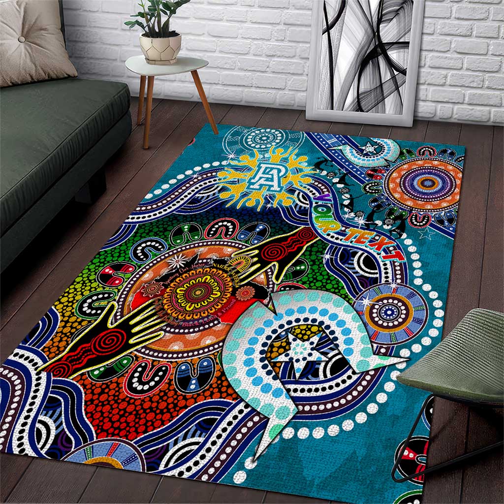 Custom NAIDOC Week 2024 Port Adelaide Power Area Rug Australia Aboriginal Dot Painting