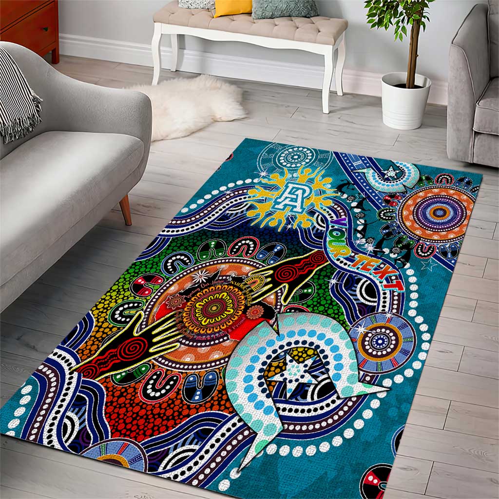 Custom NAIDOC Week 2024 Port Adelaide Power Area Rug Australia Aboriginal Dot Painting