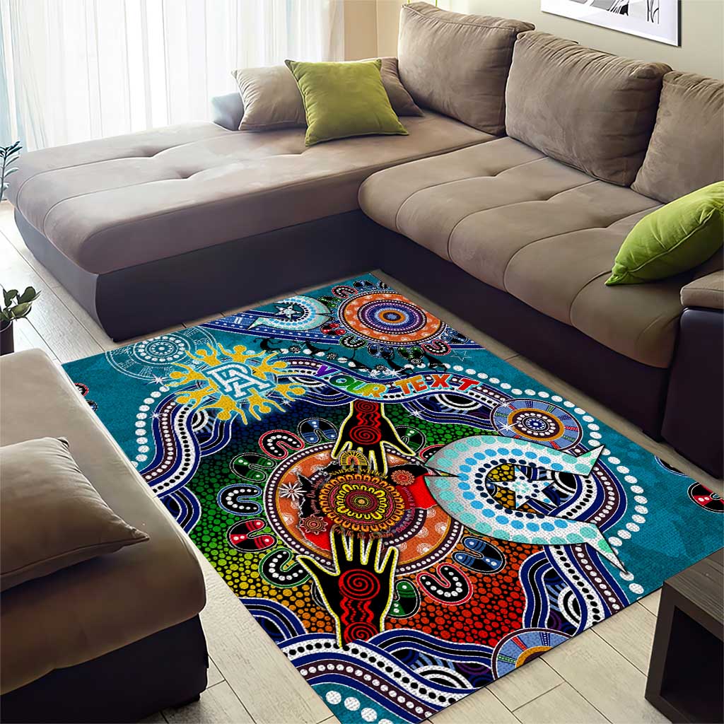 Custom NAIDOC Week 2024 Port Adelaide Power Area Rug Australia Aboriginal Dot Painting