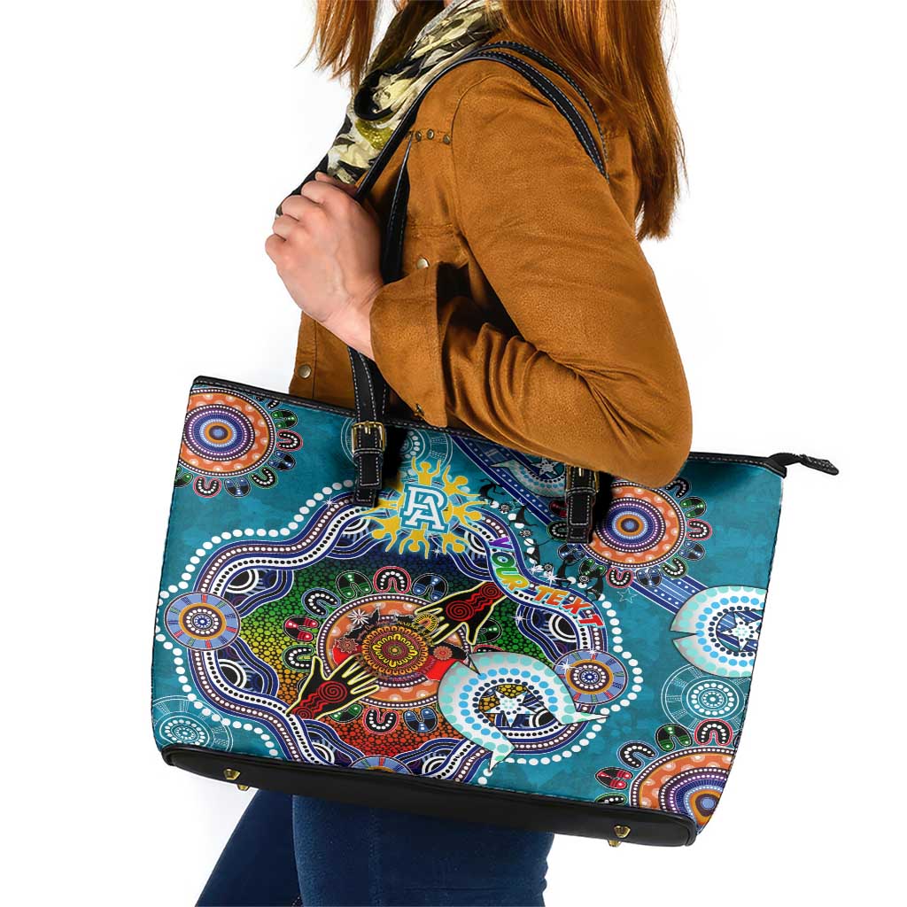 Custom NAIDOC Week 2024 Port Adelaide Power Leather Tote Bag Australia Aboriginal Dot Painting