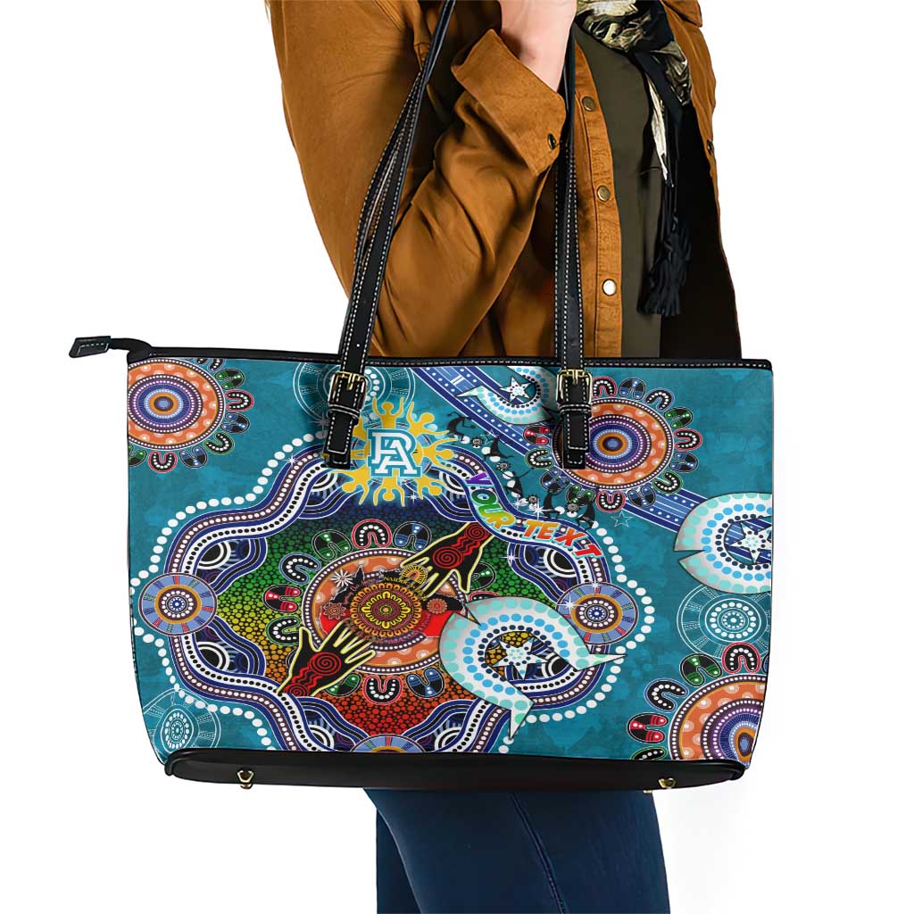 Custom NAIDOC Week 2024 Port Adelaide Power Leather Tote Bag Australia Aboriginal Dot Painting