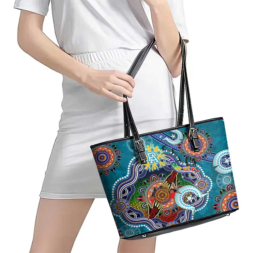 Custom NAIDOC Week 2024 Port Adelaide Power Leather Tote Bag Australia Aboriginal Dot Painting