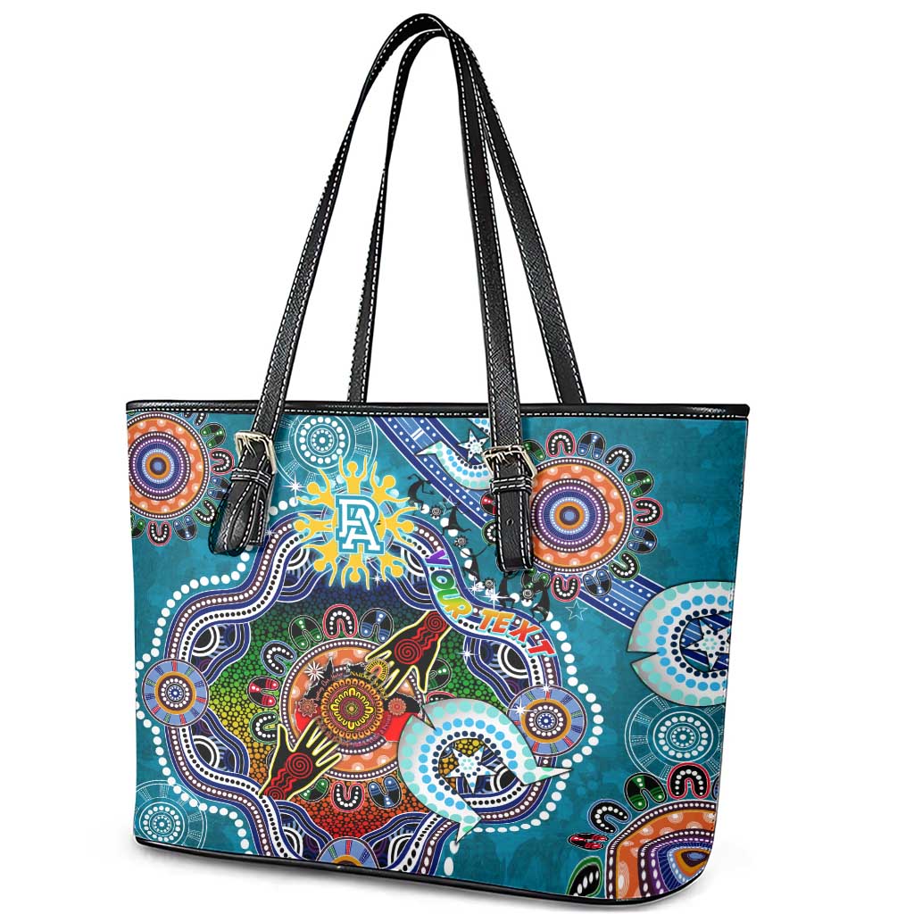 Custom NAIDOC Week 2024 Port Adelaide Power Leather Tote Bag Australia Aboriginal Dot Painting