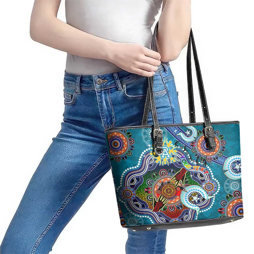 Custom NAIDOC Week 2024 Port Adelaide Power Leather Tote Bag Australia Aboriginal Dot Painting