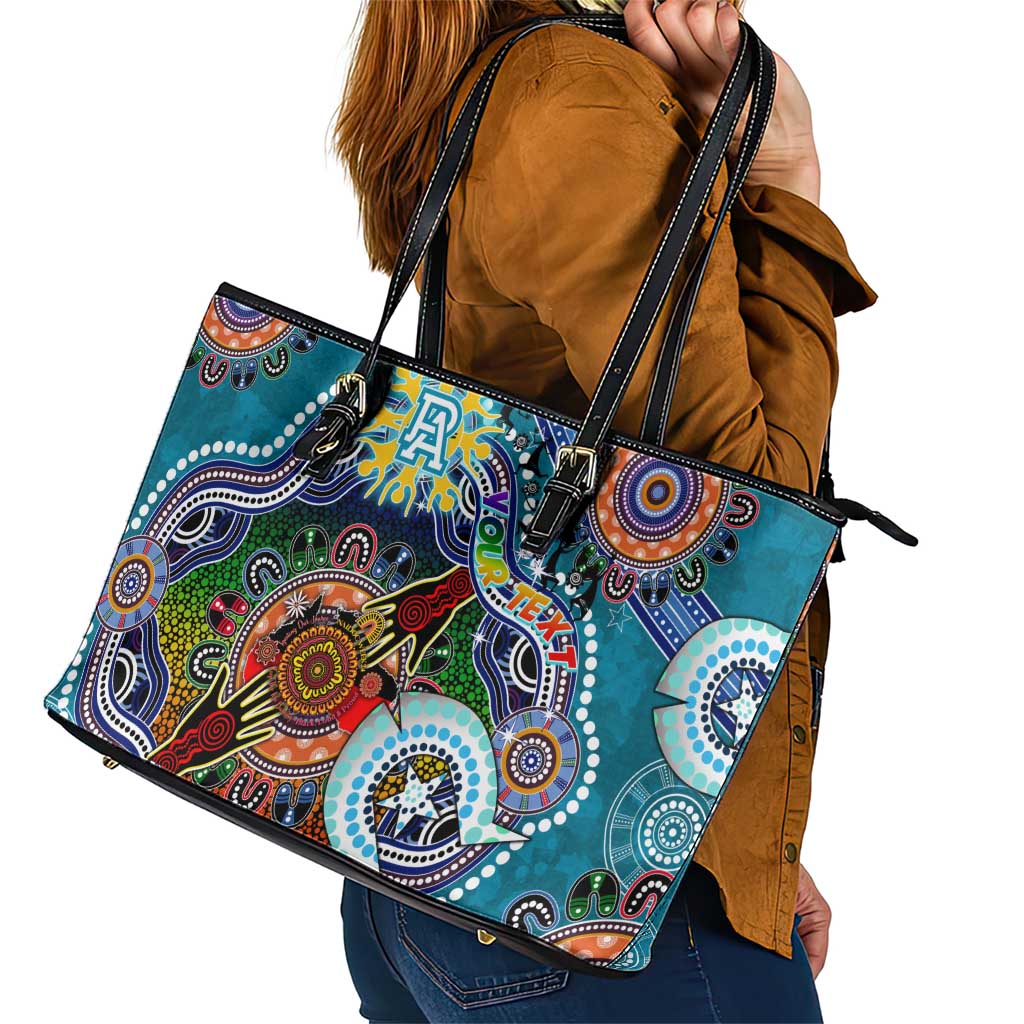 Custom NAIDOC Week 2024 Port Adelaide Power Leather Tote Bag Australia Aboriginal Dot Painting