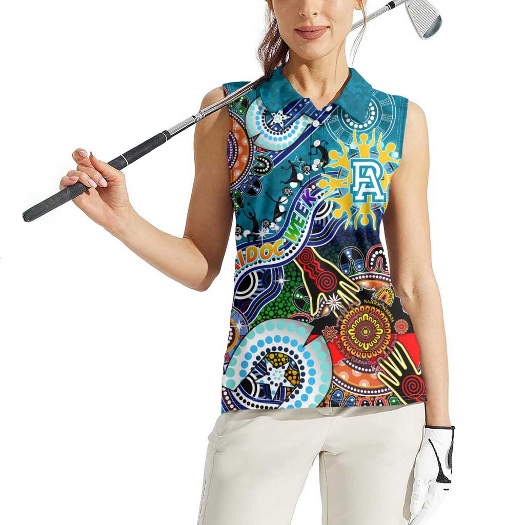 Custom NAIDOC Week 2024 Port Adelaide Power Women Sleeveless Polo Shirt Australia Aboriginal Dot Painting