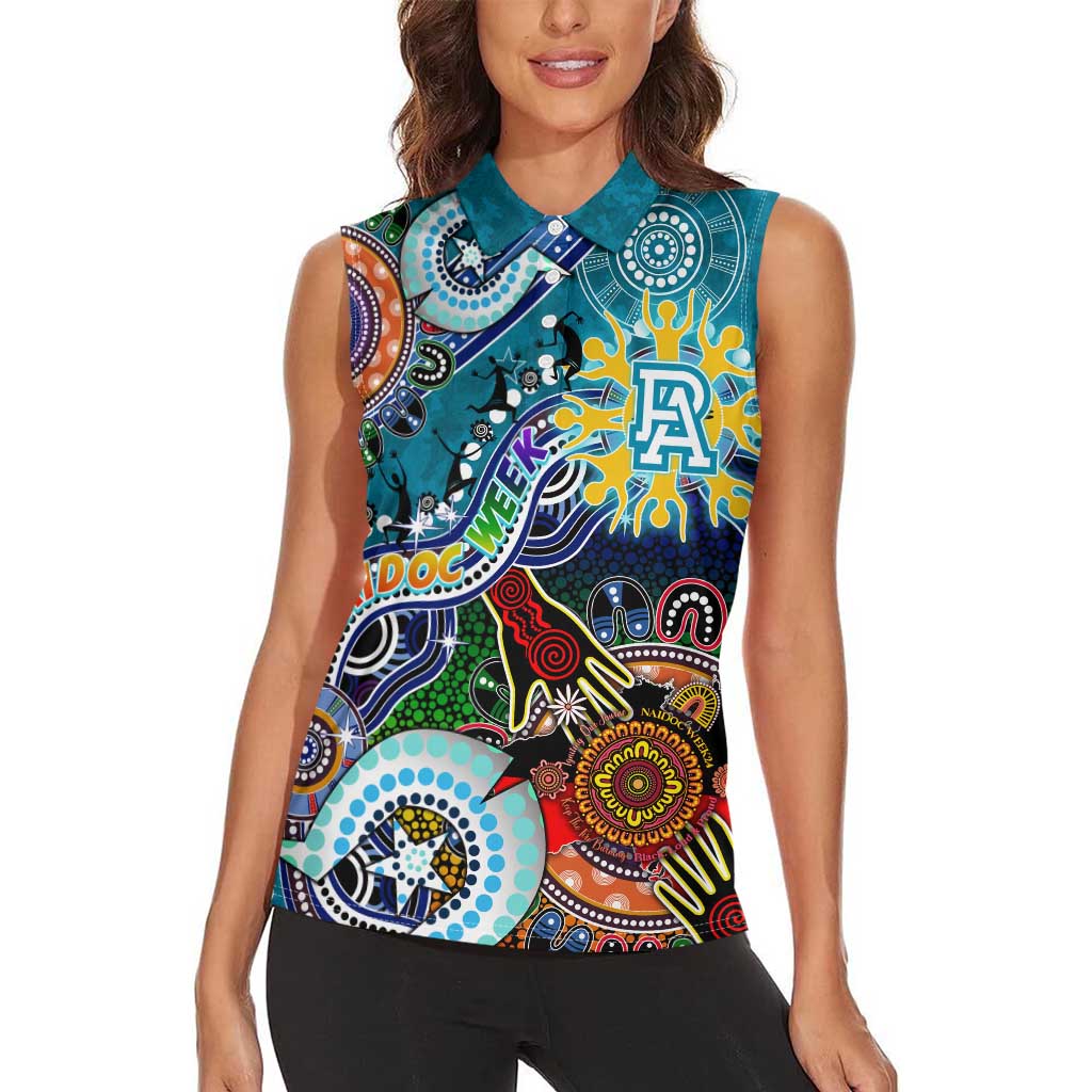 Custom NAIDOC Week 2024 Port Adelaide Power Women Sleeveless Polo Shirt Australia Aboriginal Dot Painting