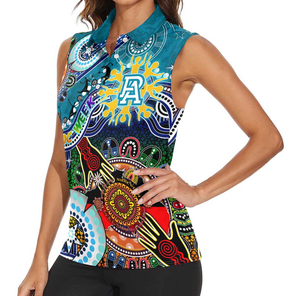 Custom NAIDOC Week 2024 Port Adelaide Power Women Sleeveless Polo Shirt Australia Aboriginal Dot Painting