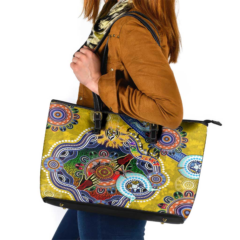 Custom NAIDOC Week 2024 Richmond Tiger Leather Tote Bag Australia Aboriginal Dot Painting