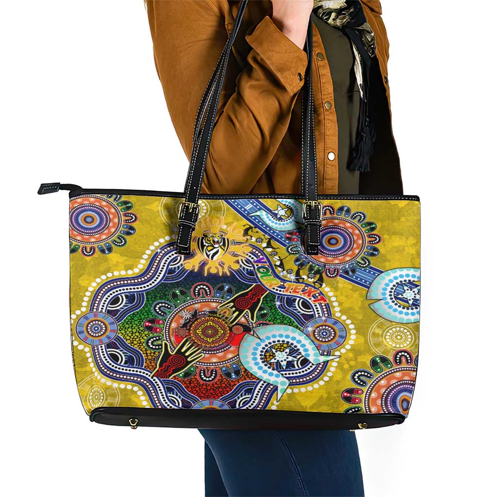 Custom NAIDOC Week 2024 Richmond Tiger Leather Tote Bag Australia Aboriginal Dot Painting