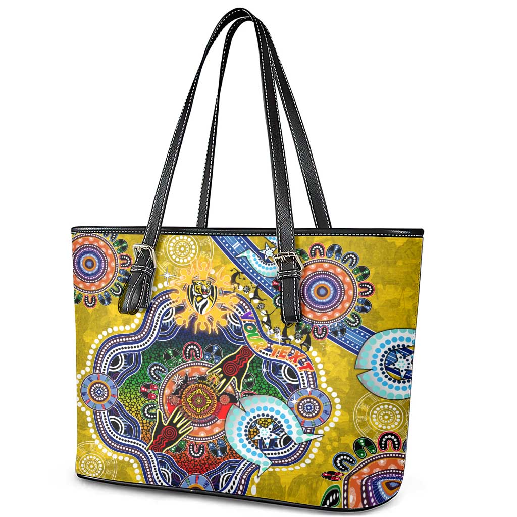 Custom NAIDOC Week 2024 Richmond Tiger Leather Tote Bag Australia Aboriginal Dot Painting