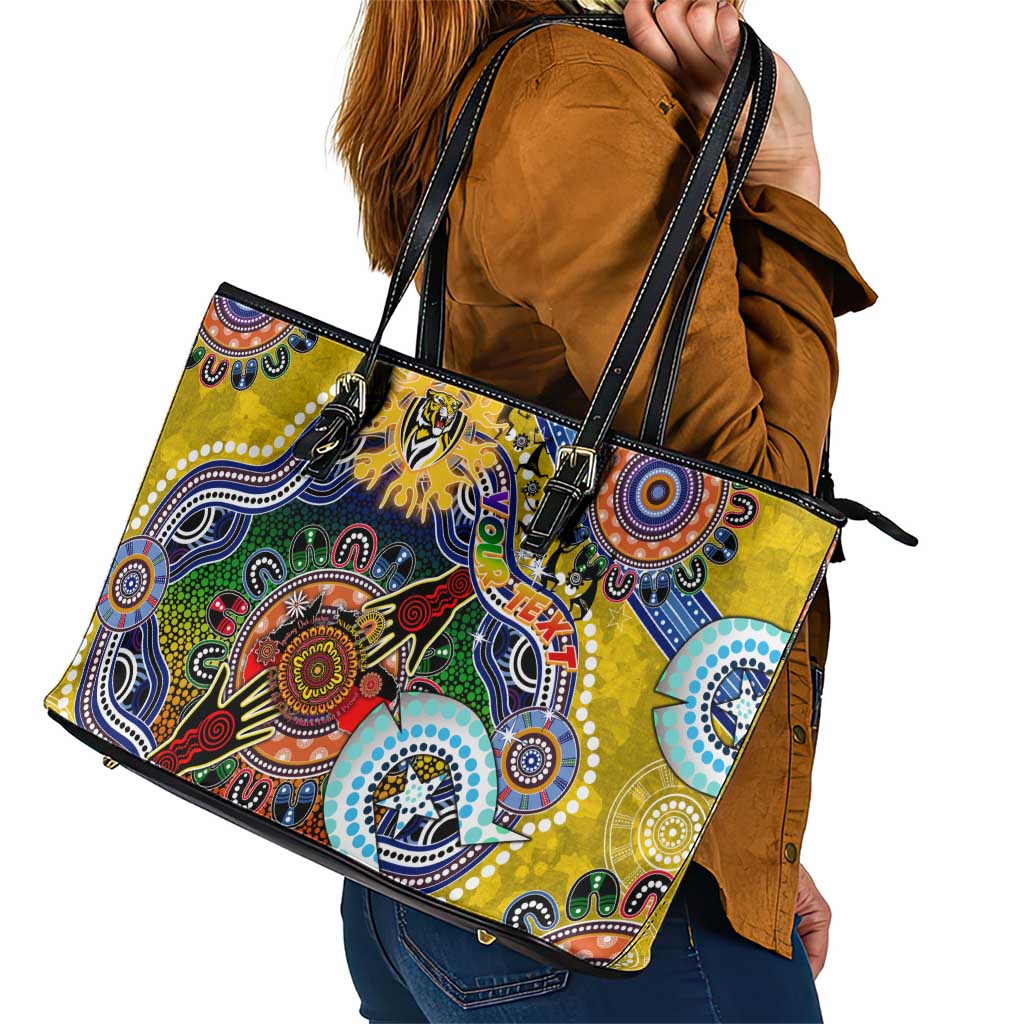 Custom NAIDOC Week 2024 Richmond Tiger Leather Tote Bag Australia Aboriginal Dot Painting