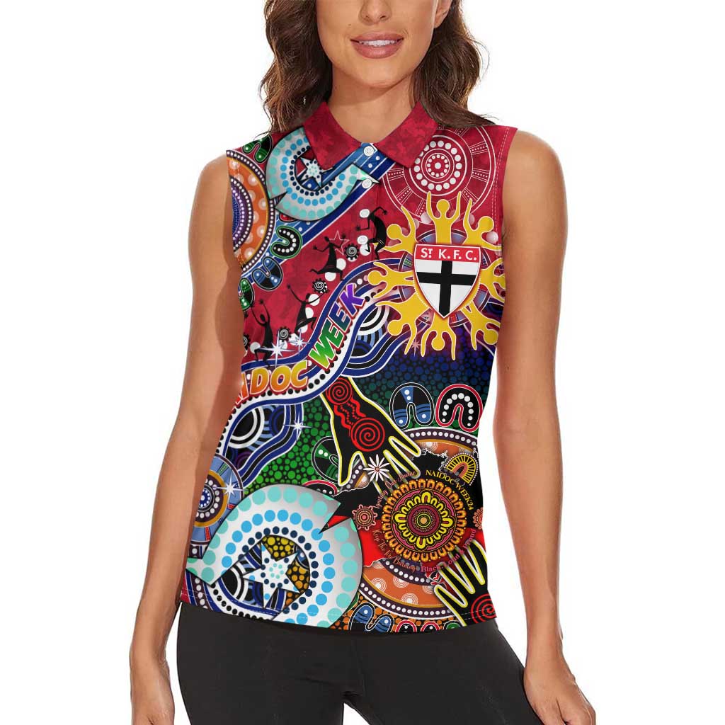 Custom NAIDOC Week 2024 St Kilda Saints Women Sleeveless Polo Shirt Australia Aboriginal Dot Painting